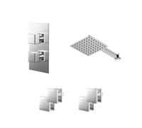 Cubix Polished Concealed Twin Thermostatic Shower Valve with Diverter and Square Head with 345mm Wall Arm and 4 Body Jets | Chrome | Stainless Steel | 200mm