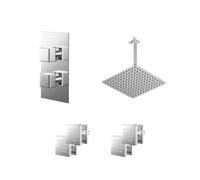 Cubix Polished Concealed Twin Thermostatic Shower Valve with Diverter and Square Head with Ceiling Arm and 4 Body Jets | Chrome | Stainless Steel | 300mm
