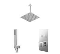 Cubix Polished Push Button Diverter Concealed Thermostatic Shower Valve and Square Head | Chrome | Stainless Steel | 300mm