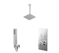 Cubix Polished Push Button Diverter Concealed Thermostatic Shower Valve and Square Head | Chrome | Stainless Steel | 200mm