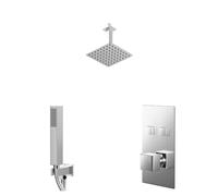 Cubix Polished Push Button Diverter Concealed Thermostatic Shower Valve and Square Head | Chrome | Stainless Steel | 200mm