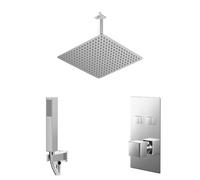 Cubix Polished Push Button Diverter Concealed Thermostatic Shower Valve and Square Head | Chrome | Stainless Steel | 400mm
