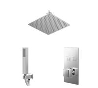 Cubix Polished Push Button Diverter Concealed Thermostatic Shower Valve and Square Head | Chrome | Stainless Steel | 400mm