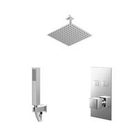 Cubix Polished Push Button Diverter Concealed Thermostatic Shower Valve and Square Head | Chrome | Stainless Steel | 300mm