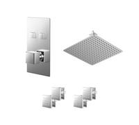 Cubix Polished Push Button Diverter Concealed Thermostatic Shower Valve and Square Head with 150mm Ceiling Arm and 4 Body Jets | Chrome | Stainless Steel | 400mm