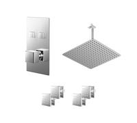 Cubix Polished Push Button Diverter Concealed Thermostatic Shower Valve and Square Head with 300mm Ceiling Arm and 4 Body Jets | Chrome | Stainless Steel | 400mm