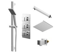 Cubix Polished Triple Thermostatic Shower Valve and Square Fixed Head | Chrome | Stainless Steel | 200mm