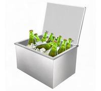 Cubo de hielo empotrable de acero inoxidable - Capacidad 101L, tapa abatible, desagüe y tapón incluidos - Ideal para cocina exterior, bar o jardín, enfría vino y cerveza - Tamaño: 28''L x 16''W x