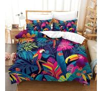 CUBSKRIRB Tropical Flora And Fauna 3D Printed Quilt Cover 3 Pieces Bedding Soft Microfiber with Zipper Closure，Pillowcases for Teens And Adults Double（200x200cm）