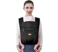 CUBY Baby Sling Newborn Baby Born Carrier for Newborn to Toddlers (29 lbs), Breathable Ergonomic Crotch Protection, Removable Hood with Reversible Headrest (Black)