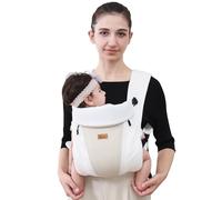 CUBY Baby Sling Newborn Baby Born Carrier for Newborn to Toddlers (29 lbs), Breathable Ergonomic Crotch Protection, Removable Hood with Reversible Headrest (White)