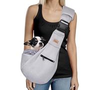 CUBY Dog and Cat Sling Carrier - Hands Free Breathable Mesh Small Dog Sling Carrier-Soft Pouch and Tote Design-Suitable for Puppy, Small Dog Cat Pets Carriers Sling Outdoor(Grey-Mesh,Adjust Strap 2.0)
