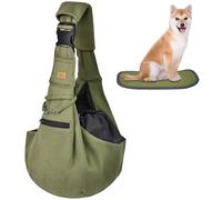 CUBY Dog and Cat Sling Carrier - Hands Free Reversible Pet Papoose Bag - Soft Pouch and Tote Design - Suitable for Puppy, Small Dogs Cats Outdoor(Green, Adjust Strap 2.0)