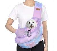 Cuby Pet Sling Carrier for Small Dogs Cats,Adjust Drawstring & Zipper Security Hook Triple Designs for Pets' Securty Dog Bag,Breathable Travel Pet Puppy Sling Carrier (Purple, M (5-10 lbs))