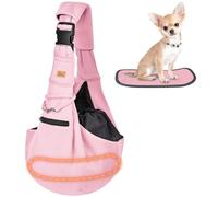 CUBY Puppy Carrier, Adjustable Reversible Cat Dog Sling Carrier for Small Medium Dogs Hands-free Puppy Sling Protect Shoulder Strap with Safety Belt Zipper Pocket Disassembled Bottom Mat for Walking