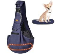CUBY Puppy Carrier, Adjustable Reversible Cat Dog Sling Carrier for Small Medium Dogs Hands-free Puppy Sling Protect Shoulder Strap with Safety Belt Zipper Pocket Disassembled Bottom Mat for Walking