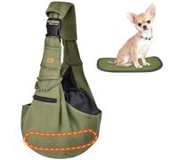 CUBY Puppy Carrier, Adjustable Reversible Cat Dog Sling Carrier for Small Medium Dogs Hands-free Puppy Sling Protect Shoulder Strap with Safety Belt Zipper Pocket Disassembled Bottom Mat for Walking