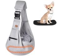 CUBY Puppy Carrier, Mesh Adjustable Reversible Cat Dog Sling Carrier for Small Medium Dogs Hands-free Puppy Sling Protect Shoulder Strap with Safety Belt Zipper Pocket Bottom Mat