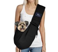 CUBY Puppy Dog Carrier, Pet Dog Sling Carrier for Small Medium Dogs Hands-free Sling Cat Carrier Comfortable Widen Shoulder Strap Double-sided Pouch Shoulder (Classic Black, Cotton)