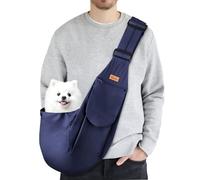 CUBY Puppy Dog Carrier, Pet Dog Sling Carrier for Small Medium Dogs Hands-free Sling Cat Carrier Comfortable Widen Shoulder Strap Double-sided Pouch Shoulder (Snap Blue, Adjustable)