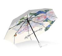 CUBY UV Sun Umbrella Compact Folding Travel Umbrella Auto Open and Close for Windproof, Rainproof & 99.9% UV Protection Parasol with Black Anti-UV Coating, Titanium Silver-Flower