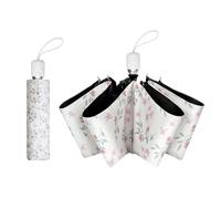 Cuby UV Sun Umbrella Compact Folding Umbrella lightweight Portable Manual Travel Umbrella for Rainproof & 99% UV Protection with Black Anti-UV Coating, Pink Flower, Modern