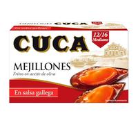Cuca Fried Mussels in Olive Oil, Galician Sauce, 12/16 Piece Tin 65g Pack of 9