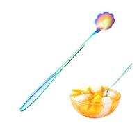 Cuchara De Mango Largo - Cuchara Dorada Con Forma De Flor De Acero Inoxidable | Suministros Cubiertos Con Diseño De Patrón De Rosas Para Té, Café, Miel, Ensalada, Bebidas Y Postres