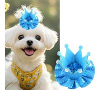cuchenhuan 1pc Dog Hair Hair Accessories Bow,Sequin Crown Hair Clip for Dogs Cats Pets Birthday Gift, Teddy Yorkie Maltese Dog Hair Grooming Party,10colors for Choose (SkyBlue)