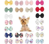 cuchenhuan 50pcs Small Dog Hair Accessories Bow, Printed Flower Bowknot with Metal Clip for Puppy Kitten Dog Cat Pet Yorkshire Dog Teddy Maltese Dog
