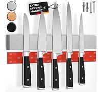 CUCINO Magnetic Knife Holder for Wall - 40cm (16") incl. Self Adhesive Magnetic Strip, Extra Strong Knife Magnets for Walls, Magnetic Knife Rack with Optional Installation Made of Stainless Steel