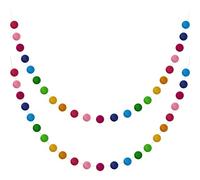 Cucioki Colorful Pom Pom Garland Handmade 28 Balls Felt Ball Garlands for Wall Christmas Tree Decoration (2 Sets)
