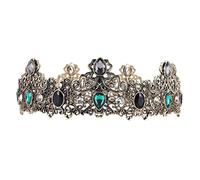 Cucioki Crowns for Men Metal, Vintage Full Royal Crowns with Green Rhinestone, Men's Birthday Tiaras,Prom Crowns