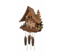 Cuckoo Clock Big Black Forest house with mill wheel, music and dancers