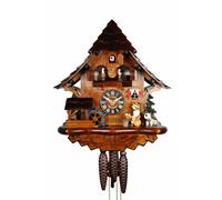 Cuckoo Clock Black Forest house with moving beer drinker and mill wheel