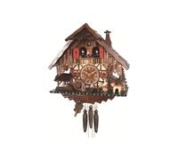 Cuckoo Clock Black Forest house with moving beer drinker and mill wheel