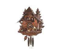 Cuckoo Clock Black Forest house with moving wood chopper and mill wheel