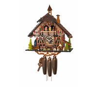 Cuckoo Clock Black Forest house with moving wood chopper and mill wheel