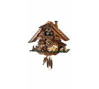Cuckoo Clock Black Forest house with moving wood chopper and mill wheel