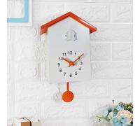 Cuckoo Clock, Cuckoo Wall Clock, Natural Bird Voices Or Cuckoo Call, Design Clock Pendulum, Bird House, Vintage Wall Clocks With Birds Call (White+Orange)