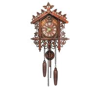 Cuckoo Clock for Wall Traditional Vintage Coo Coo Clock Carved with Bird Pendant Roman Numeral Decorative Density Board Wall Clock for Home Living Room Dark Yellow