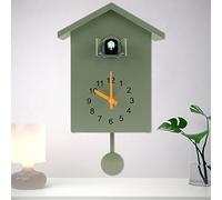 Cuckoo Clock with Chimer Minimalist Cuckoo Sound Clock with Pendulum Delicate Cuckoo Clock Bird House Battery Powered Cuckoo Wall Clock for Wall Art Home Living Room Kitchen Office Decoration (Green)