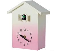 Cuckoo Wall Clock with Hourly Chime and Popping Bird, Silent Quartz Movement, House Shaped Alarm Clock for Living Room Decor, Plastic, Green(Pink)