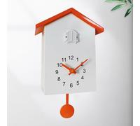 Cuckoo Wall Clock with Night Rest Function, Modern Cuckoo Wall Clock with Pendulum, Gift for Home, Living Room, Office, Vintage Clock (White/Orange)