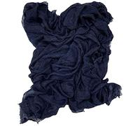 Cuckoos' Wardrobe Women's Crimp Plain Colour Crepe Crinkled Scarf Hijabs Scarves with Frayed Edges (Navy)