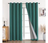 CUCRAF 100% Blackout Curtains Dark Green 90 Inch Drop 2 Panels Soft Texture Sun Blocking Thermal Eyelet Curtains for Bedroom Living Room 46 X 90 Inch