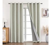 CUCRAF 100% Blackout Curtains Light Beige 90 Inch Drop 2 Panels Soft Texture Sun Blocking Thermal Eyelet Curtains for Bedroom Living Room 52 X 90 Inch