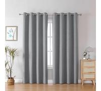 CUCRAF 100% Blackout Curtains Light Grey thermal curtains 90 Inch Drop 2 Panels Soft Texture Eyelet Curtains for Bedroom Living Room 46 X 90 Inch(double-sided Linen)