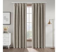 CUCRAF 100% Blackout Pencil Pleat Curtains 52 x 84 Inch Thermal for Living Room Bedroom Kitchen,Linen,2 Panels