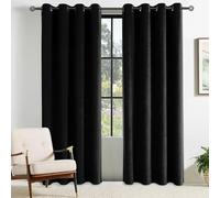 CUCRAF Blackout Curtains for Bedroom Velvet Black 2 Panels W 90" x L 90" Ring Top Eyelet Soundproof Curtain Kidsroom and Living Room Thermal Insulated